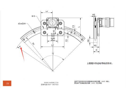 AMS(亞母斯）產(chǎn)品FDK圓弧齒輪導(dǎo)軌的半徑是內(nèi)圓弧還是外圓弧的半徑？
